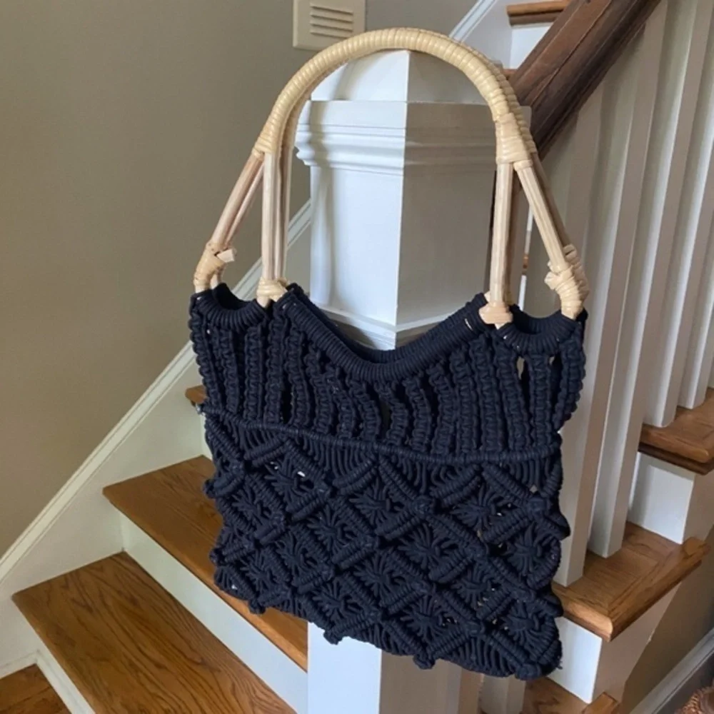 NWOT Anthropologie Black Macreme  Amara Bag